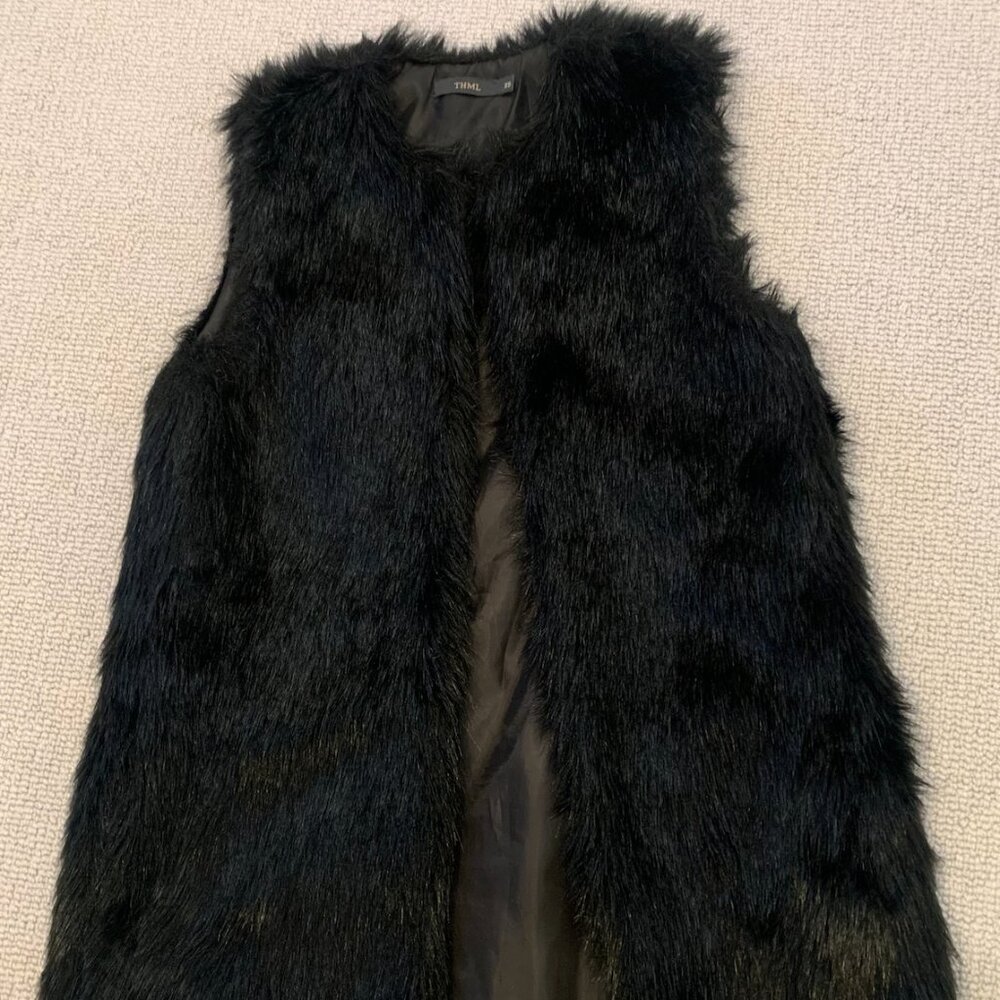Black faux fur vest, size XS